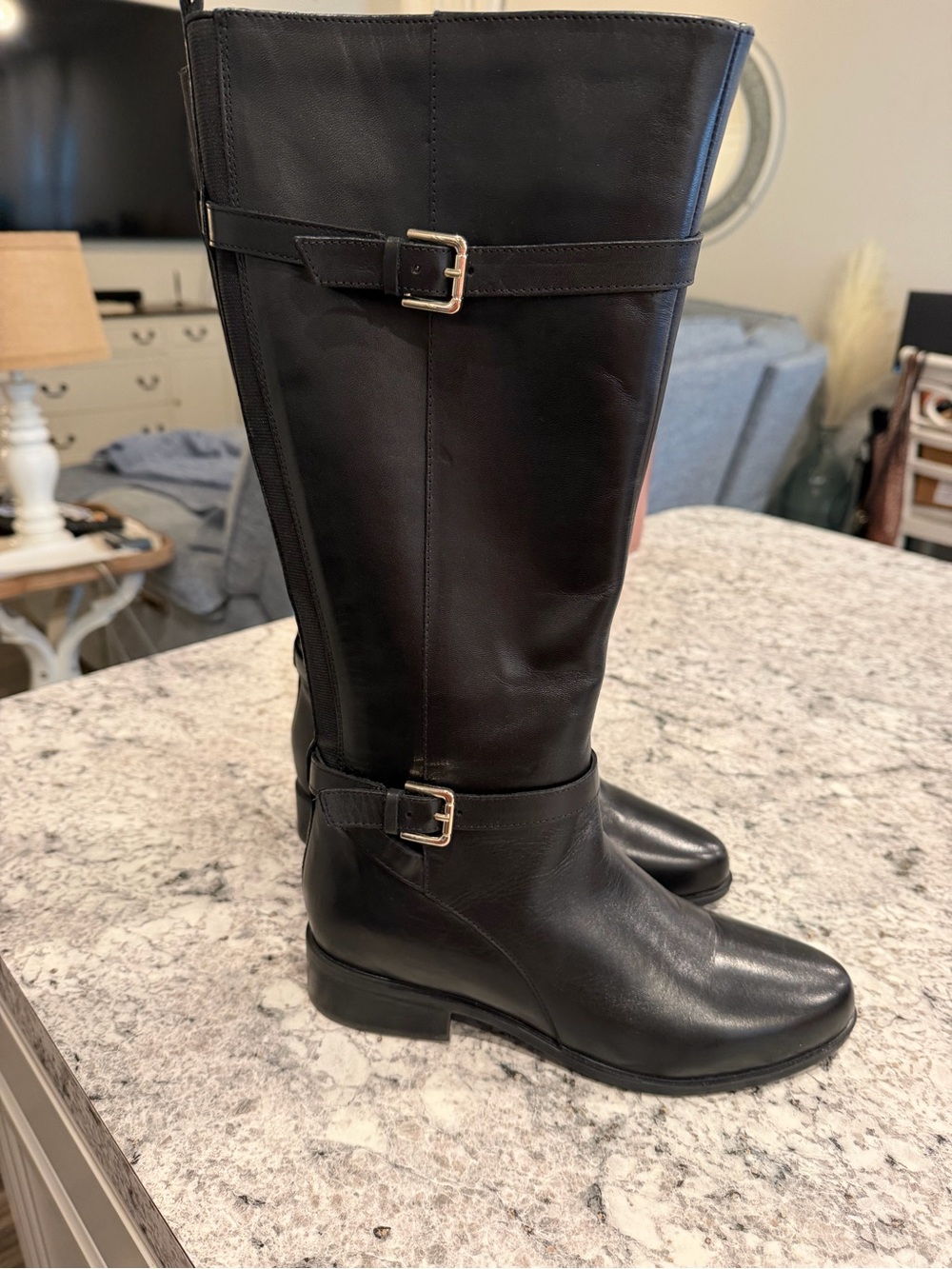 Rockport Black Knee high Leather Boots with Buckle Detail